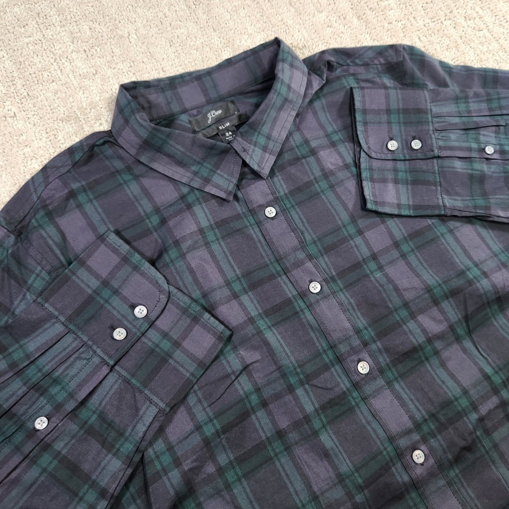 J Crew Shirt Women 24‎ Black Watch Tartan Plaid Slim Stretch Button Up Office